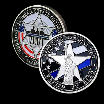 Монета на повикване, Маршал на САЩ Монета на правоохранителните органи на полицията Тънка синя линия вдигна своя Герой Сувенир сребърно покритие възпоменателна монета