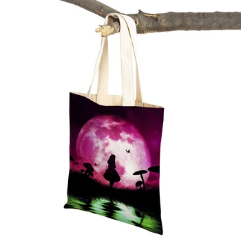 Цвят на Луната Карикатура Черна Детска чанта Дамска чанта за пазаруване с двойно принтом, дамски чанти, за пазаруване, сгъваема холщовая пътна чанта за рамо