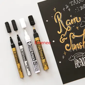 3ШТ SAKURA Pen-Тъч Писалка за калиграфия, маркери, цвят: златист, сребрист, бял, комплект за CD, Метал, Дърво 0.7/1.0/2.0 мм Цвят металик