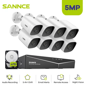 SANNCE 8CH 5MP-N, HD DVR Система за Домашно охранителна камера 8шт 5-Мегапикселова Инфрачервена Камера за Нощно Виждане IP66 Външни Камери Изкуствен Интелект Комплект за Видеонаблюдение