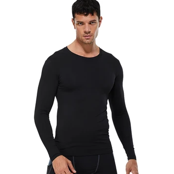 Мъжки компресиране риза сухо, намаляване, облегающая однотонная тениска за бягане с дълъг ръкав, дрехи за залата, спортно облекло за фитнес, спортно облекло за тренировки Rashguad