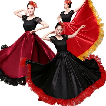 Модни Красива Женска Пола за Танц на Корема голям Размер, рокля за испанското фламенко, дрехи за сценичната екип, лейси сатен однотонная гладка пола
