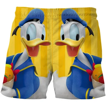 Плажни шорти Disney Donald Duck 3D, летни шорти с хубав модел, дишащи свободни ежедневни панталони, мъжки спортни шорти за плуване