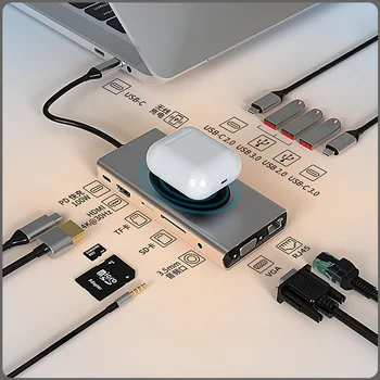 Докинг станция 13-в-1 Type-C USB хъб USB 3.0 Безжичен зарядно устройство ще захранване на Докинг станция За Преносими компютри с USB порт на КОМПЮТЪР, за да Xiaomi Lenovo, Macbook 13 15 Air