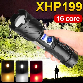 Най-новият мощен led фенерче XHP199 USB акумулаторна тактическа светкавица 18650 ловен фенер Мащабируем led лампа с висока мощност