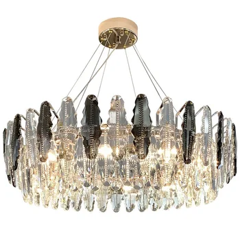 Модерен led окачен лампа, проста луксозна вила, хол, кристални висящи лампи, скандинавски спалня, метална лампа E14 Bulb