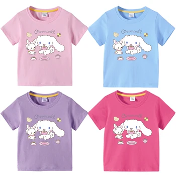 Летни детски дрехи за момиченца, хубава тениска Cinnamoroll с герои от анимационни филми, за малките момчета, памучен дишаща тениска Kawawii с къс ръкав
