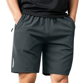 Мъжки спортни къси панталони с джобове с цип, Отразяваща маркер, Свободни спортни шорти на съвсем малък за джогинг, бързо съхнещи работни панталони