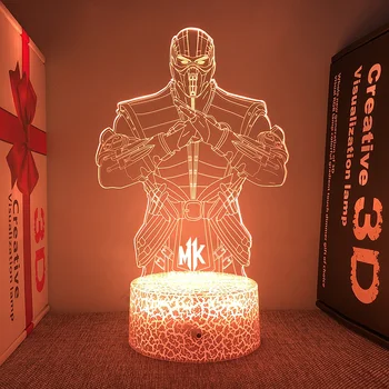 Статуетка на Mortal Kombat, 3d led лампа за спалня, изработени по поръчка герои, нощни лампи, игри стая декор, празничен подарък за приятел