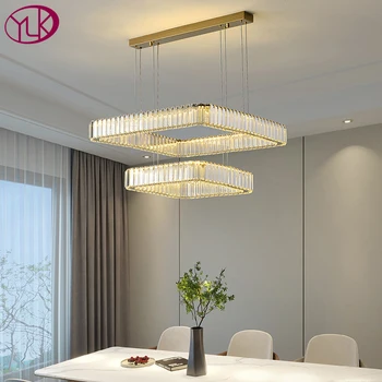 YOULAIKE модерна led полилей, дневна с квадратна дизайн, златен/сребърен кристален лампа, трапезария, спалня, окачена лампа cristal блясък