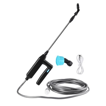 1 комплект градинска пръскачка, USB Акумулаторна пръскачка за растения, черен с маркуч с дължина 8 м, Преносими инструменти за поливане на тревни площи с дръжка
