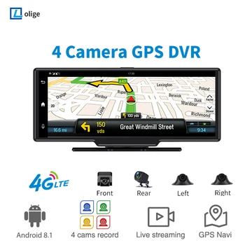 10-Инчов 4G Android 4 Обектива на Камерата Автомобилен Видеорекордер Паркинг Монитор 1080P Огледало за Обратно виждане Dash Камера за Автомобил на Видеорегистратора е Огледало на GPS НАВИГАЦИЯ