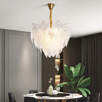 Висящи лампи Нов постмодернистский лампа, луксозни led полилей със стъклени листа за дневна, ресторант, хотел, висящи лампи