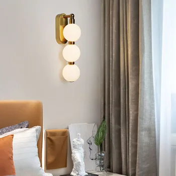 Бели акрилни топката стенни лампи със сменен затъмняване на златния метал за хол, спални, стълби, лампи за преминаване, Директна доставка