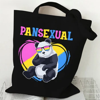 Мультяшные ЛГБТ Оригинални дамски чанти с домашен любимец Пандой, ежедневни дамски чанти за пазаруване, Пансексуальные еко-торбички за пазаруване Rainbow, торби за Многократна употреба за пазаруване