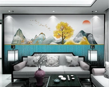 beibehang Индивидуален модерен минималистичен нов китайски пейзаж туш на фона на телевизора за фон на дивана тапети papel de parede