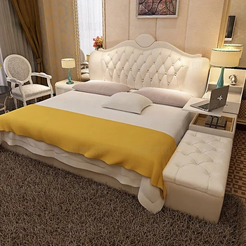 Кожено легло блестяща луксозна модерна проста голямо легло на легло в спалнята двойно легло в европейски стил кожено легло крем легло wind master wedding