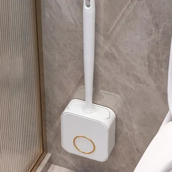 Дишаща четка за тоалетна с силиконова основа, черна четка за почистване на тоалетната чиния с дълга дръжка, с монтиран на стената на тоалетната, Аксесоари за баня