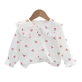 Дрехи За малките момичета, нови пролетни блузи с яка под формата на череши за деца 1-4 години, прекрасни върхове, добре облечени дрехи