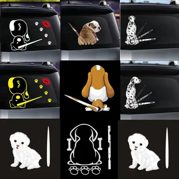 3D Стикер за автомобил, скъпа мультяшная куче, забавни стикери с подвижна опашка за стайлинг на автомобили, стикери за чистачките на предното стъкло, декорация за етикети на гърба на предното стъкло