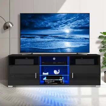 Модерна стойка за телевизор led RGB, мебели за всекидневна, подходяща за телевизори с размер на екрана до 65 инча, телевизионна конзола с голям капацитет за хол