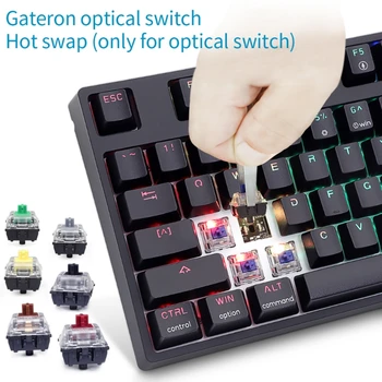 Ръчна детска клавиатура с оптичен ключ Gateron, RGB подсветка, програмируеми потребителски клавиатура, ключ Gateron, 87 клавиши