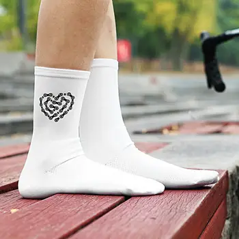 1 Чифт качествени велосипедни чорапи, абсорбираща потта, меки чорапи за колоездене с принтом под формата на верига във формата на сърце, колоездене чорапи