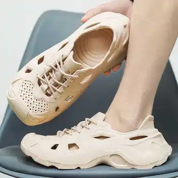 Лятна новост 2023 г., мъжки обувки за блатото пеша, градинска нескользящая плажни обувки на дебела подметка, леки, дишащи сандали от EVA дантела