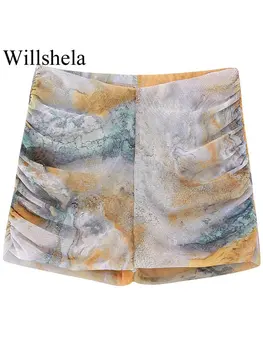 Willshela/ дамски модни мини-шорти с принтом от тюл, реколта шорти с висока еластичност в областта на талията, шикозни дамски къси Панталони