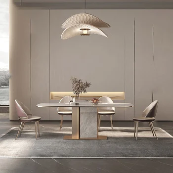 Лек и луксозна маса за хранене, модерен проста правоъгълна дизайнерски нов малък семеен маса за хранене, мрамор маса за хранене