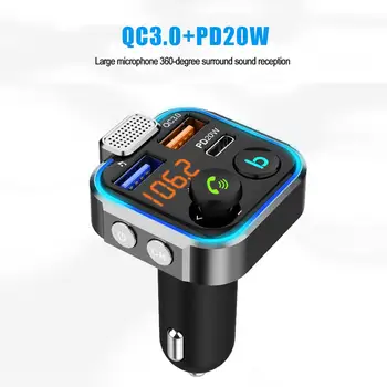 Автомобилен Bluetooth съвместим FM предавател 5,0 One Key Bass Mp3-плейър Голям микрофон USB За възпроизвеждане на музика QC3.0 PD20W Бързо Зарядно устройство