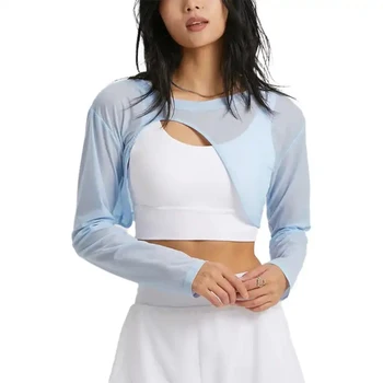 Жаккардовый халат за йога, дамски пролетно-лятна нова ежедневни облекла за фитнес с кръгло деколте, лек дишащ съкратен топ с изрези