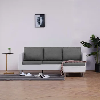 Триместен диван с възглавници от бяла изкуствена кожа