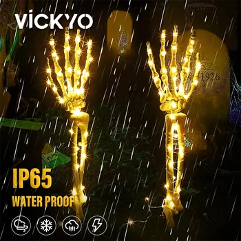 VICKYO Хелоуин Слънчев led лампа с черепа за ръце, Празнични декоративни светлини, 8 Функционални непромокаеми осветителни тела за градина, гирлянди, на двора