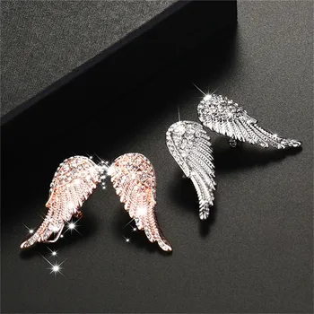 Реколта обеци с крила на ангел в стил пънк, обеци от изкуствен кристал, стилни обеци във форма на крила за парти в клуб