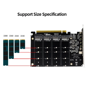 4 Порта M. 2 NVME SSD за PCIE X16 Карта за Разширяване на четец Led Индикатор за Поддръжка адаптерной карта M. 2 PCI-E SSD/M. 2 Device NVME Protocol