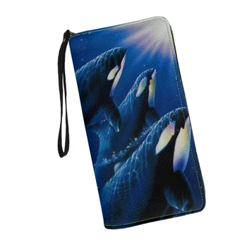 Дамски портмонета Belidome Orca Marine Life Кит с RFID заключване, кожен държач за карти, клатч, дълъг портфейл с цип