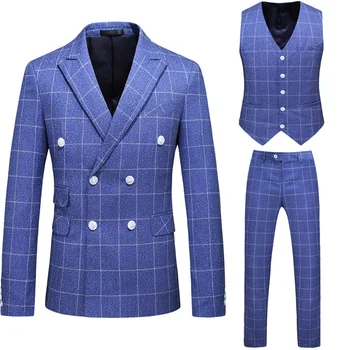 Модерен костюм от 2021 г. (Яке + Панталон + елек), Многоцветен Двубортный костюм, Мъжки Британския Бизнес Оборудвана Костюм от три части S-5XL