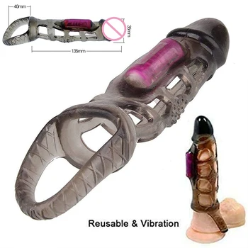 Вибриращ удължител ръкав за пениса, Халка за пениса, мъжки аксесоар, с твърда корона, стимулация на вагината, за многократна употреба презервативи, секс играчки за двойки