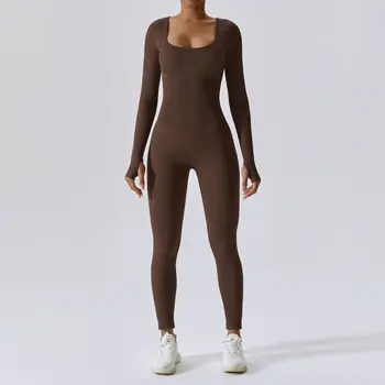 2023, Комплект за йога, безшевни костюм за йога, едно парче секси гащеризон, костюм за фитнес, гащеризон с дълъг ръкав, тренировочная дрехи за жени