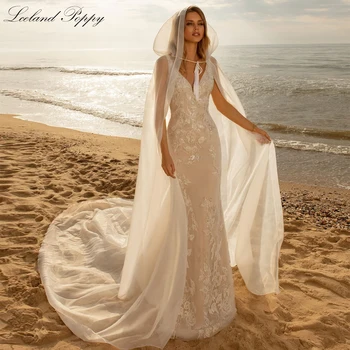 Lceland Poppy/женски сватбени рокли на русалка с V-образно деколте, Vestido de Noiva, дантелени сватбени рокли без ръкави, с дължина до пода с нос