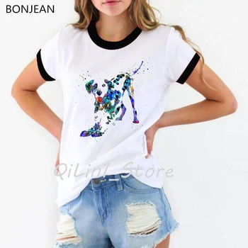 акварел тениска с принтом куче известни далмация, дамски дрехи, 2021, бяла тениска дамска риза в стил харадзюку, летни блузи, дамска тениска