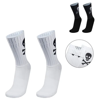 Спортни нескользящие силиконови безшевни чорапи за колоездене, дишащи чорапи за пътят мотори с изображение на черепа