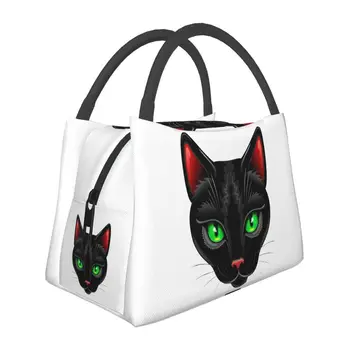 Дамски чанти за обяд с портрет на черна котка, преносим контейнер за обяд за пикник на открито, Многофункционална кутия за храна
