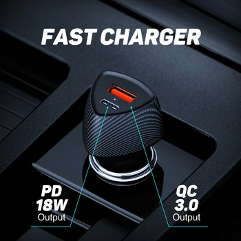 Зарядно за кола 38 W, зарядно за кола от Въглеродни влакна, QC, PD, двойна бързо зареждане, светкавица, аксесоари за автомобил зарядно устройство за мобилен телефон, най-Високо качество