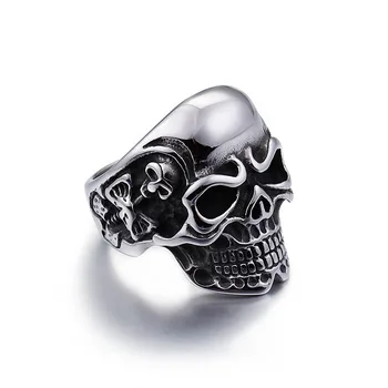 мъжки пръстен в стил пънк, готик рок, череп, корнизи от титанов стомана