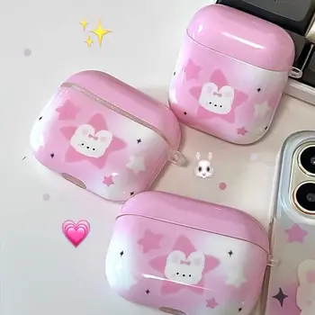 Кавайный Калъф Pink Rabbit за Apple AirPods 1 2 Pro 3 Защитната Обвивка Слушалки Корейски Калъф Сладко Star Airpods Калъф Airpods Pro Case