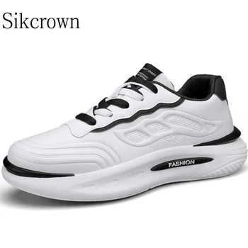 Бели мъжки маратонки 2023, висококачествени ежедневни мъжки обувки, модерни обувки от изкуствена кожа на платформа за джогинг, спортен тенис на луксозни обувки
