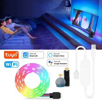 Sasha WiFi 5050 RGB Led Лента Smart 5V USB LED Strip TV Осветление Украса на Стаята Led Лента Работи с Алекса Google Home