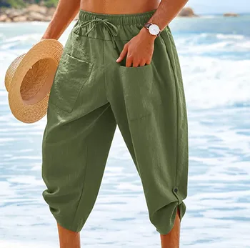Летни Мъжки плажни шорти, мъжки ежедневни однотонная ежедневни градинска облекло, къси панталони с дължина до коляното на открито